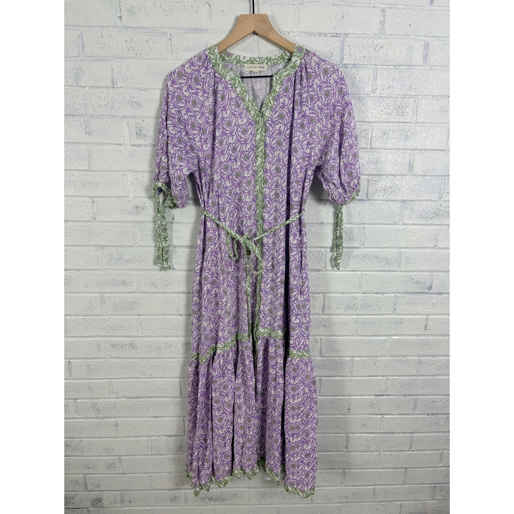 Cactus + Pearl Maxi Dress Womens S Purple Floral Tiered Peasant Boho Cottagecore - Picture 1 of 14